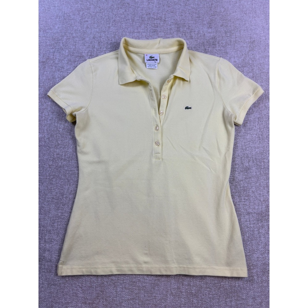 Lacoste Womens Polo Shirt Pale Yellow Short Sleeve Stretch Pique Size 40 Small